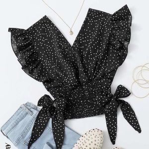 Shein Ruffle Hem Polkadot Top